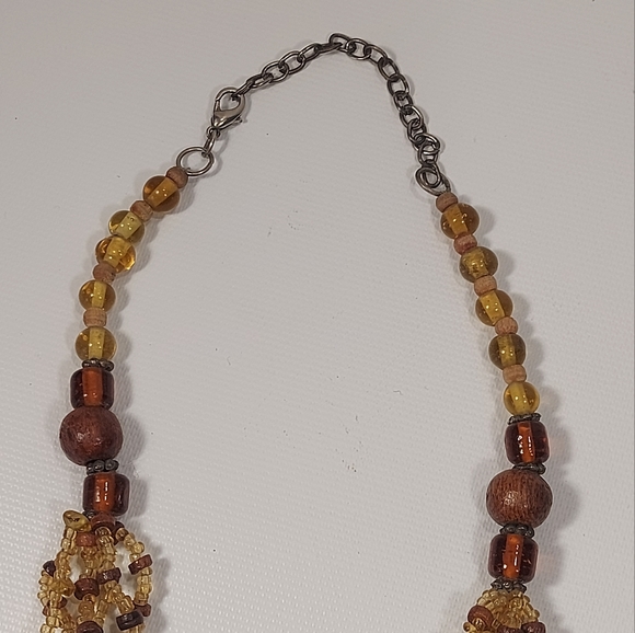 Handcrafted Wood Glass Bead Necklace with Carved Pendant - Picture 6 of 9